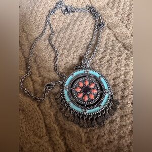Bohemian Lucky Brand Silver and Turquoise Pendant Necklace